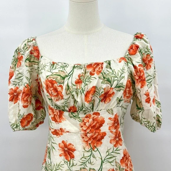 Joie Linen Floral Empire Dress with Pockets Size 8 Regency Cottagecore Prairie - Picture 3 of 12